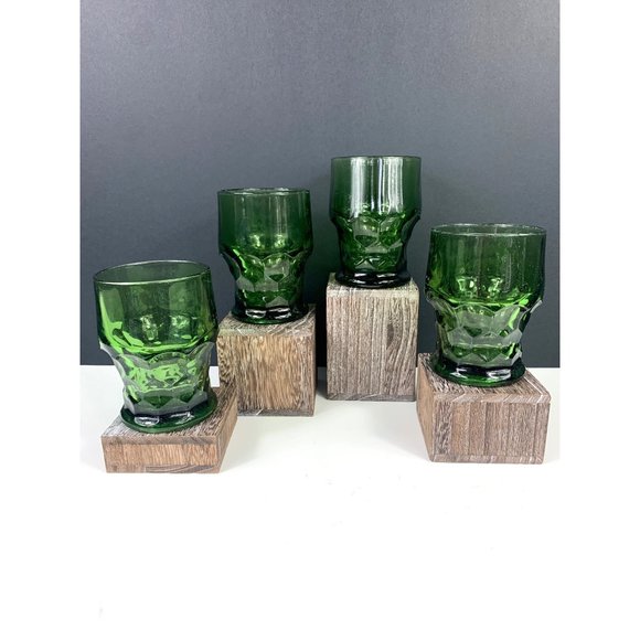 Vintage Mid Century Green Georgian Honey Comb Rocks Glasses - Picture 1 of 6